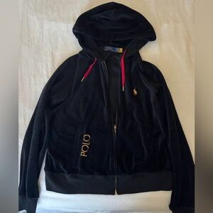Polo Ralph Lauren Velour Full-Zip Hoodie - Black - Small Petite